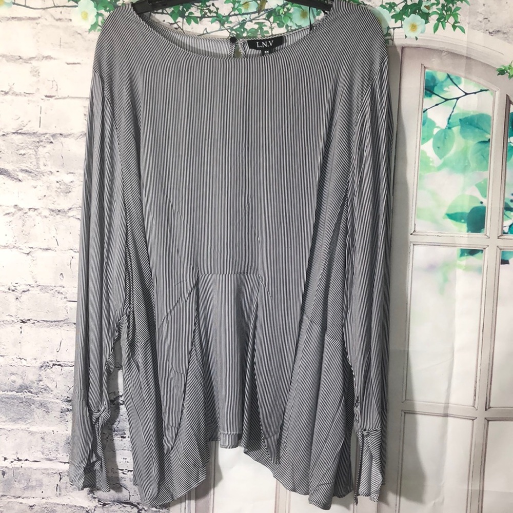 L.N.V. Long Sleeve Striped Blouse
